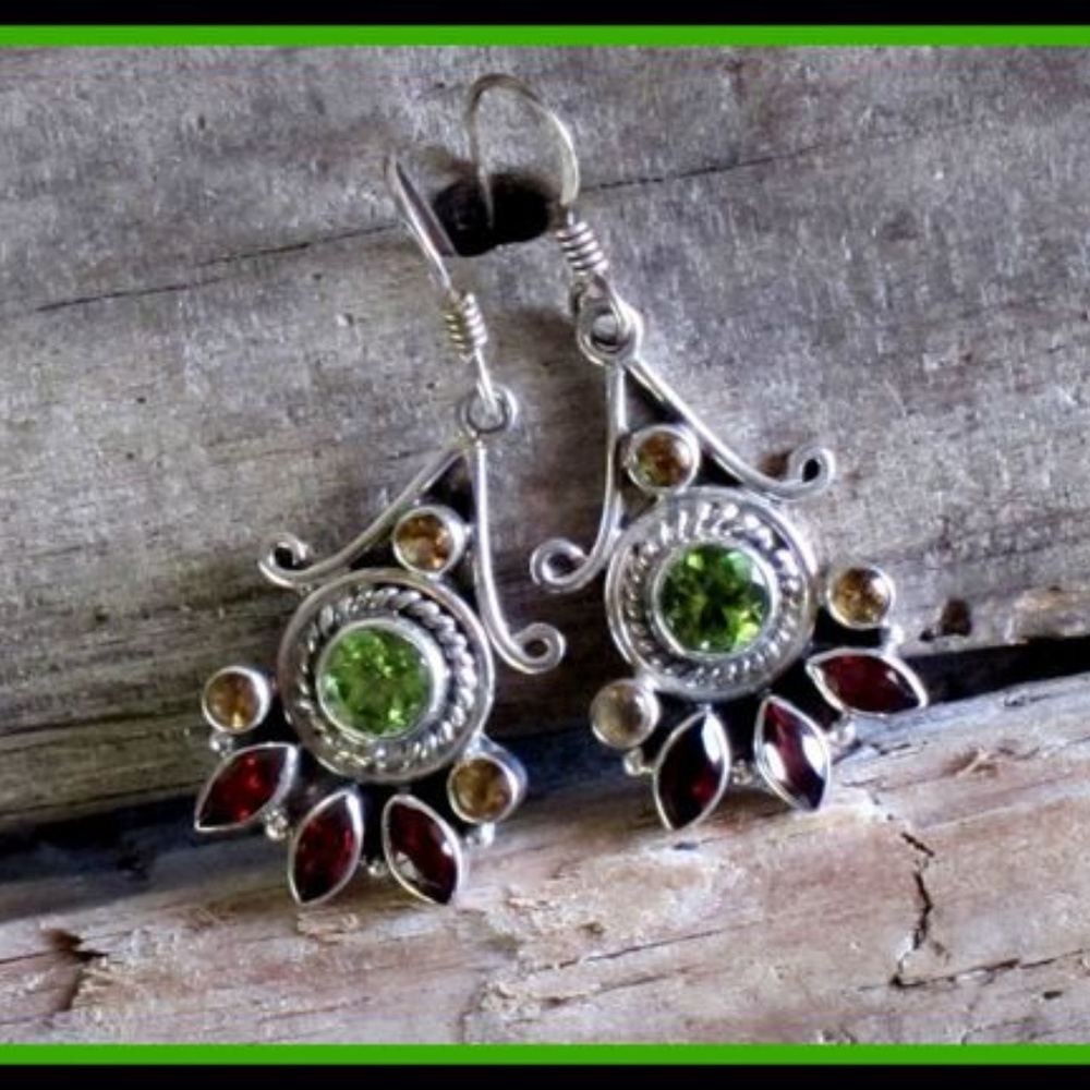 925 Bali Sterling Silver Multi-Gemstone Earrings
